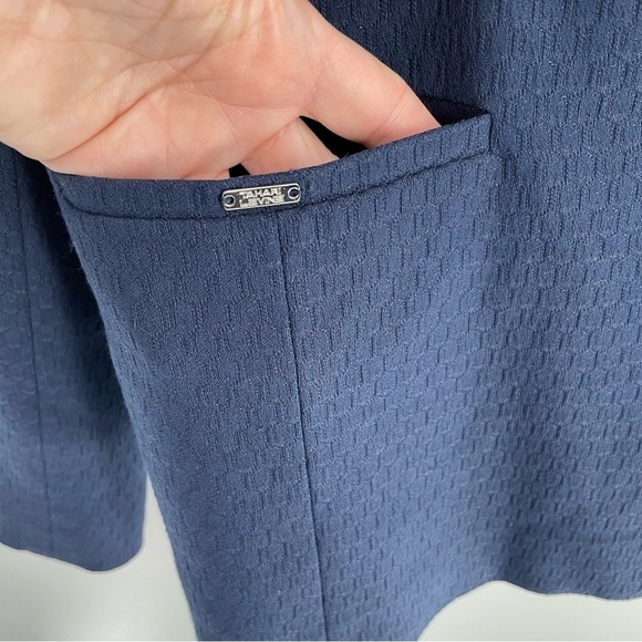 Tahari ASL Hook Eye Closure Navy Jacquard Long Sleeve Office Career Wear Jacket - Picture 4 of 11